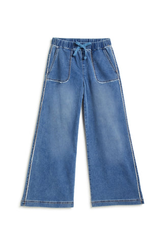 Drawstring Wide Leg Denim