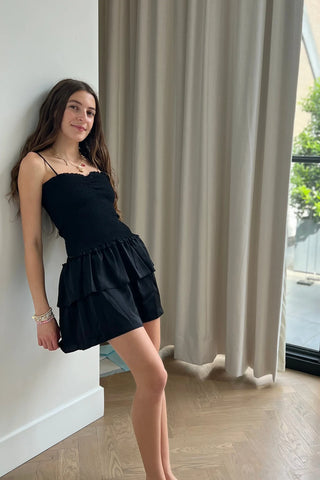 Lola Satin Smocked Ruffle Dress