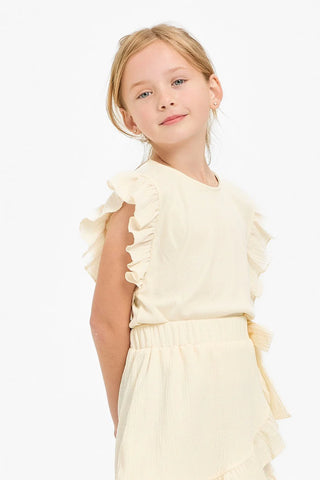 Ruffle Sleeves Ribbed Knit Top