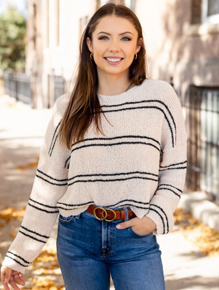 Cream & Black Striped Sweater