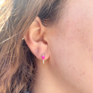 Pink Heart Huggie Earrings