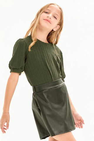 Embossed Knit Short Puff Sleeve Top