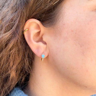 Blue Heart Huggie Earrings