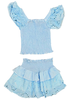 Eyelet Flutter Smocked Top and Skirt Set